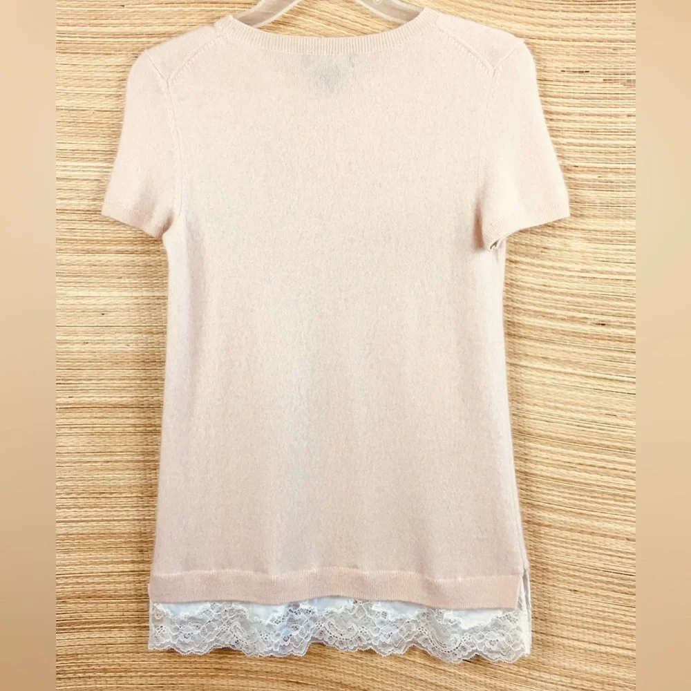 BLOOMINGDALE’S Nude Cashmere Short Sleeve Sweater With Lace Layer In Nude Size S